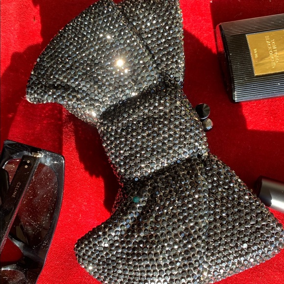 New Black Rhinestone Bow Minaudiére Clutch Evening Bag - Picture 8 of 10